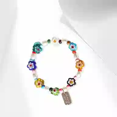 牧言 彩色小花 轻奢甜美可爱多巴胺甜蜜浪漫高级感 立体彩虹花朵圆珠英文字母流苏字牌串珠手饰 琉璃 手串 女款