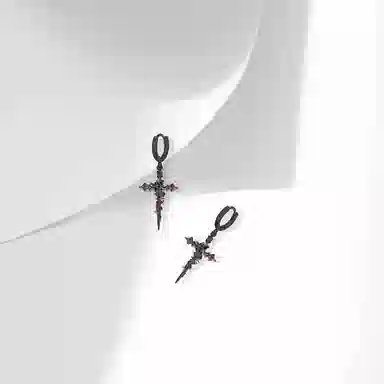 牧言 十字架 暗黑中性潮酷简约小众设计高级感 光面立体荆棘玫瑰交织缠绕灵动耳饰 合金 耳环 男女同款情侣款