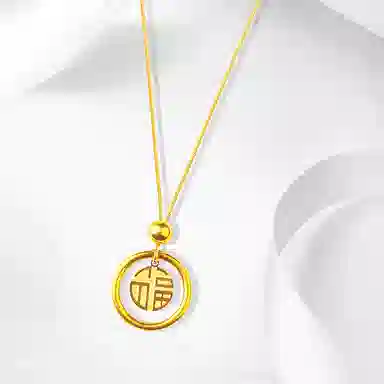 牧言 国风复古新中式 小众设计高级感 镂空光面圆环福字圆珠 双面福喜 钛钢 项链 女款