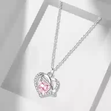 牧言 简约小众高级感 交织几何镂空粉色爱心一箭穿心吊坠锁骨链 怦然心动 恋人心扉项链 女款