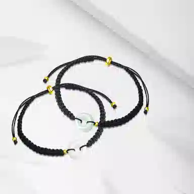 牧言 国潮复古新中式简约小众设计高级感 镂空编织黑绳可调节手饰 琉璃 平安扣玉石手链 男女同款情侣款