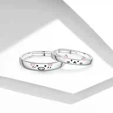 牧言 恋恋萌宠 萌趣可爱浪漫小众设计高级感 卡通猫猪素圈对戒可调节夜光变色指环日常约会好运 甜蜜饰爱  合金 戒指 男女同款情侣款