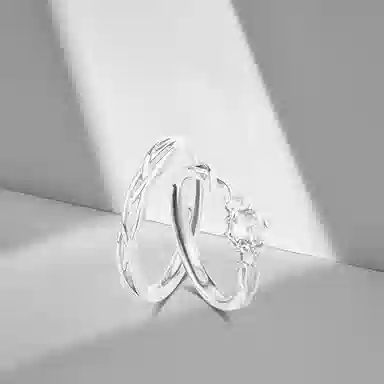 牧言 冷淡风简约小众设计高级感 光面镂空交织素圈对戒可调节指环 合金 缠爱青丝戒指 男女同款情侣款