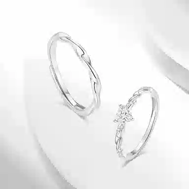 牧言 一见倾心 冷淡风气质简约小众设计高级感 光面立体莫比乌斯素圈闪耀爱心对戒可调节指环 合金 戒指 男女同款情侣款