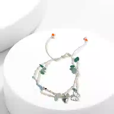 牧言 森系气质简约小众设计高级感 光面立体蝶梦心形多色碎石双层编织绳手饰 合金 蝴蝶爱心手链 女款