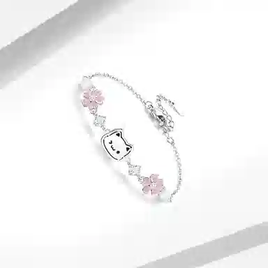 牧言 幸运草小猫 萌趣可爱贴贴小众浪漫高级感 甜美百搭猫咪小狗日记粉色爱心四叶草招财猫闪锆闺蜜女友手饰 好运 琉璃 玉石手链 女款