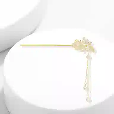 牧言 国潮复古新中式小众设计高级感 森系镂空幻彩花朵幸运草流苏步摇旗袍汉服 桃花发簪 女款