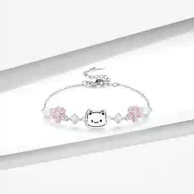 牧言 幸运草小猫 萌趣可爱贴贴小众浪漫高级感 甜美百搭猫咪小狗日记粉色爱心四叶草招财猫闪锆闺蜜女友手饰 好运 琉璃 玉石手链 女款