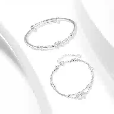 牧言 甜美可爱森系简约小众设计高级感 立体浮雕花丝素圈在逃公主圆珠一步一响叠戴手饰 合金 繁花似锦蝴蝶结套装 女款