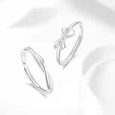 牧言 冷淡风气质简约小众设计高级感 光面素圈蝴蝶结对戒可调节在逃公主指环 合金 莫比乌斯戒指 男女同款情侣款