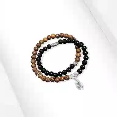 牧言 招财纳福 国潮复古民族风小众设计高级感 光面花纹圆珠镂空花丝祥云弯管流苏字牌双层叠戴手饰 鸡翅木 手串 男女同款情侣款