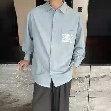 冰飞 美式复古简约字母学院风宽松休闲百搭少年感日常通勤翻领舒适无性别长袖衬衫 男女同款