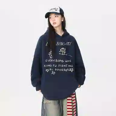 冰飞 美式复古无性别主义高街宽松重磅设计感卡通动漫字母印花图案落肩日常户外通勤休闲运动百搭个性穿搭长袖卫衣 男女同款