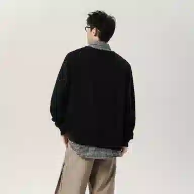 冰飞 韩系复古时尚设计感卡通动漫字母印花图案舒适柔软假两件格子衬衫长袖日常户外通勤卫衣 男女同款