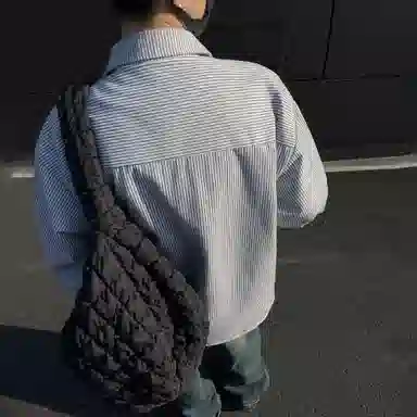 冰飞 美式复古高街拼接撞色小竖条手写字母印花宽松休闲户外运动潮牌百搭通勤叠穿简约免烫翻领纽扣长袖衬衫 男女同款