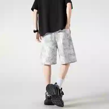 冰飞 美式高街复古潮流脏脏扎染白鹤字母印花宽松简约舒适凉爽百搭五分休闲短裤 男女同款