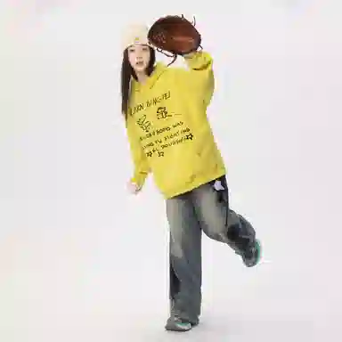 冰飞 美式复古无性别主义高街宽松重磅设计感卡通动漫字母印花图案落肩日常户外通勤休闲运动百搭个性穿搭长袖卫衣 男女同款