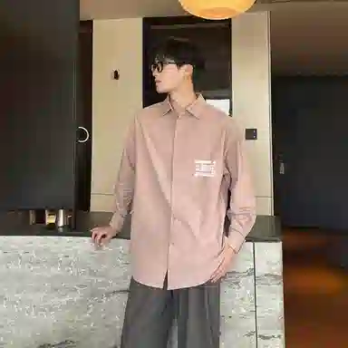冰飞 美式复古简约字母学院风宽松休闲百搭少年感日常通勤翻领舒适无性别长袖衬衫 男女同款