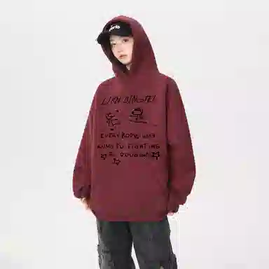 冰飞 美式复古无性别主义高街宽松重磅设计感卡通动漫字母印花图案落肩日常户外通勤休闲运动百搭个性穿搭长袖卫衣 男女同款