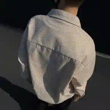 冰飞 美式复古高街拼接撞色小竖条手写字母印花宽松休闲户外运动潮牌百搭通勤叠穿简约免烫翻领纽扣长袖衬衫 男女同款