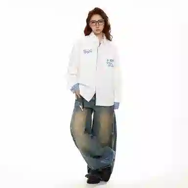 冰飞 美式复古字母印花学院风简约格纹翻领格子衫日常休闲户外通勤百搭设计感长袖衬衫 男女同款