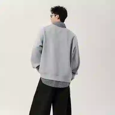 冰飞 韩系复古时尚设计感卡通动漫字母印花图案舒适柔软假两件格子衬衫长袖日常户外通勤卫衣 男女同款