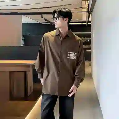 冰飞 美式复古简约字母学院风宽松休闲百搭少年感日常通勤翻领舒适无性别长袖衬衫 男女同款