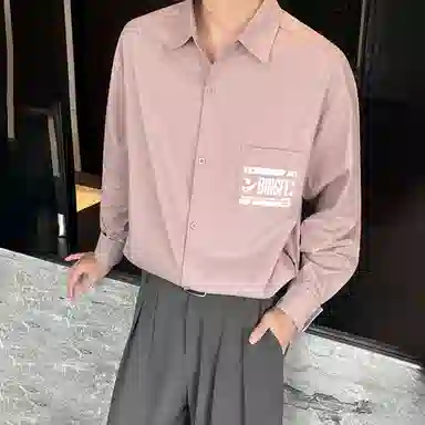 冰飞 美式复古简约字母学院风宽松休闲百搭少年感日常通勤翻领舒适无性别长袖衬衫 男女同款
