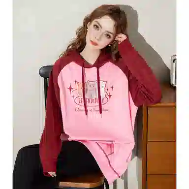 法文箱子 连帽简约套头长袖卫衣 女款