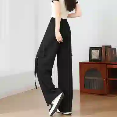 法文箱子 宽松纯色高腰长裤工装裤 女款