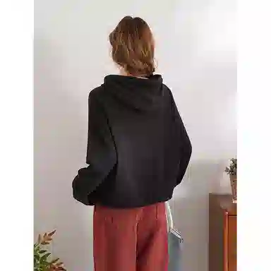 法文箱子 纯色落肩袖长袖连帽针织衫 女款