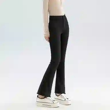 法文箱子 纯色高腰微喇牛仔裤 女款 黑色