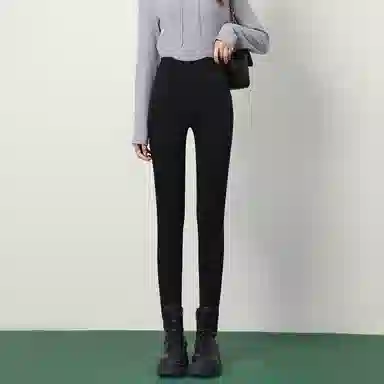 法文箱子 纯色高腰修身牛仔裤 女款 黑色