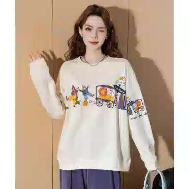 法文箱子 圆领舒适休闲卫衣 女款 米白