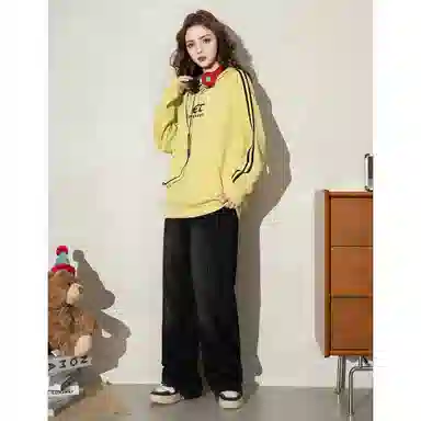 法文箱子 宽松连帽舒适卫衣 女款 米黄