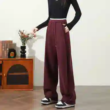 法文箱子 加绒加厚高腰宽松纯色休闲裤 女款