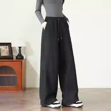 法文箱子 纯色高腰系带宽松休闲裤 女款