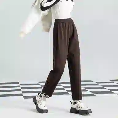 法文箱子 纯色松紧中腰直筒休闲裤 女款