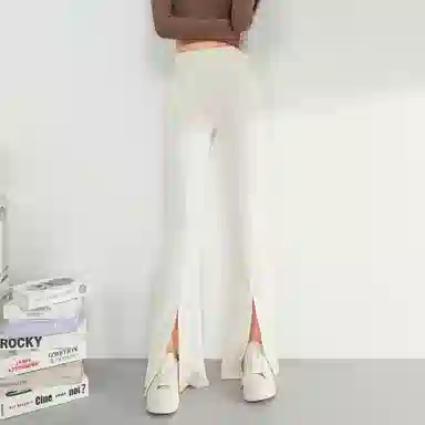 法文箱子 简约纯色高腰宽松休闲裤 女款