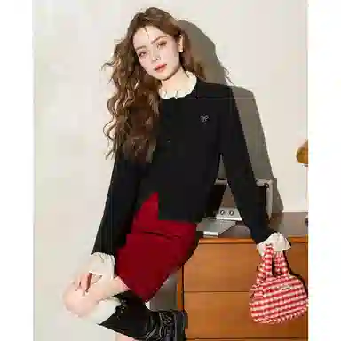 法文箱子 圆领休闲假两件长袖毛衣 女款