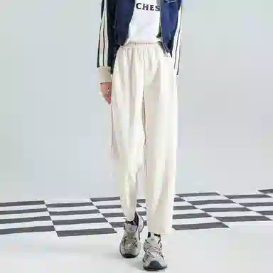 法文箱子 纯色松紧中腰直筒休闲裤 女款