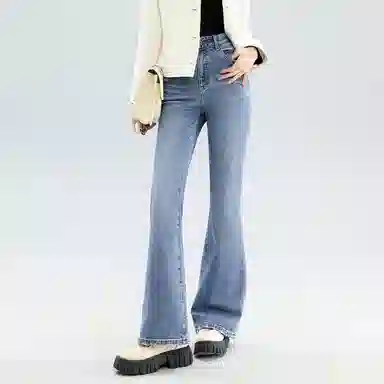 法文箱子 纯色高腰简约舒适牛仔裤 女款 蓝色