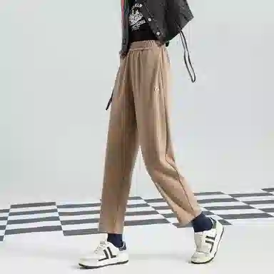 法文箱子 纯色松紧中腰直筒休闲裤 女款