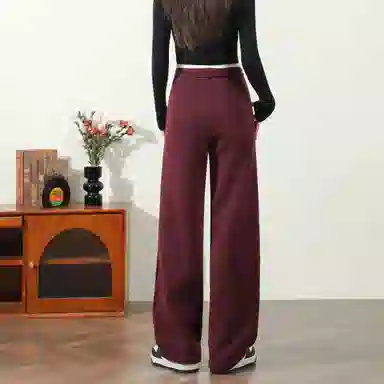 法文箱子 加绒加厚高腰宽松纯色休闲裤 女款