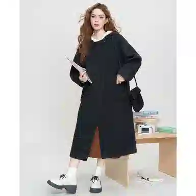 法文箱子 纯色简约长袖大衣 女款 黑色