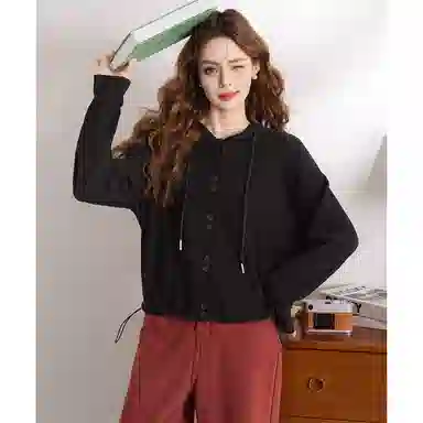 法文箱子 纯色落肩袖长袖连帽针织衫 女款