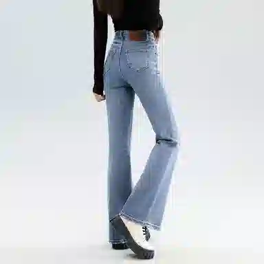 法文箱子 纯色高腰简约舒适牛仔裤 女款 蓝色