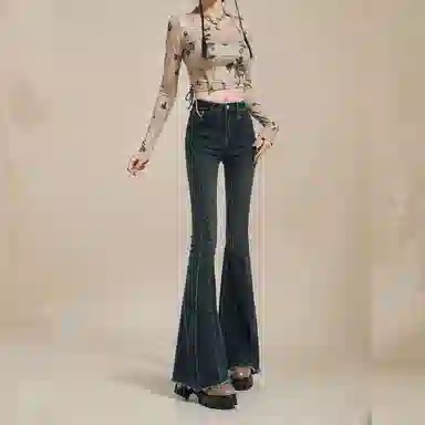 法文箱子 修身拼接鱼骨线牛仔裤 女款