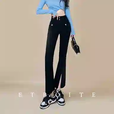 法文箱子 高腰拉链九分牛仔裤 女款