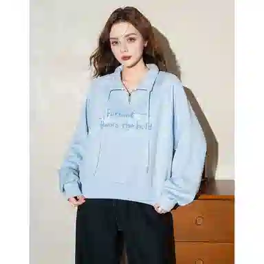 法文箱子 舒适休闲简约卫衣 女款 浅蓝